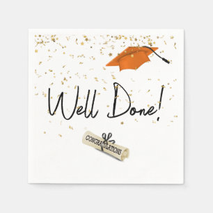 Well Done Graduation Gold Confetti With Orange Cap Napkin