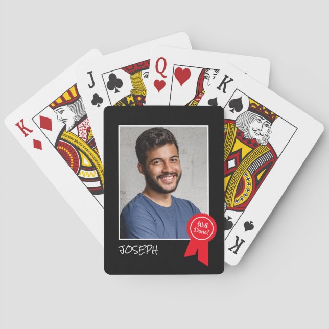 Well Done Red Rosette, Custom Photo - Personalized Playing Cards (Back)