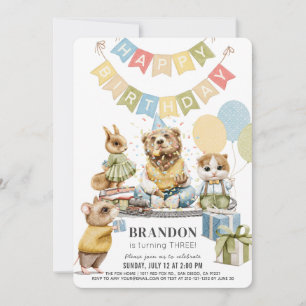 Well Dressed Animals Bear Boy Birthday Invitation