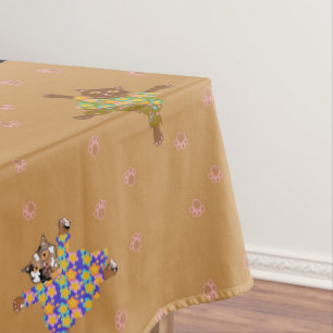 Well Dressed Cats Making Paw Prints in the Sand Tablecloth