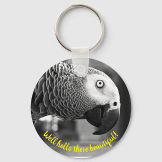 Well hello there beautiful - A creepy grey parrot Keychain