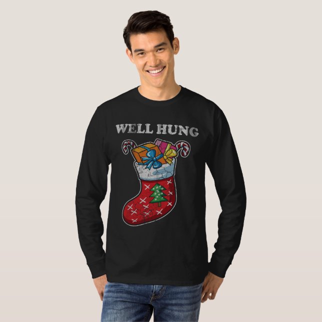 Well Hung Christmas Stocking T-Shirt (Front Full)