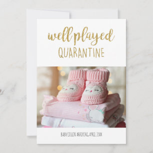 Well Played Quarantine Photo Modern gold glitter Announcement