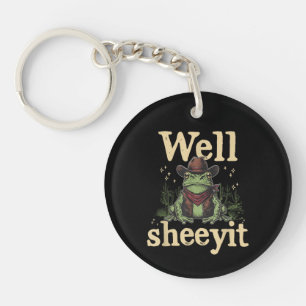 Well Sheeyit Funny Cowboy Frog Western Humour Meme Keychain