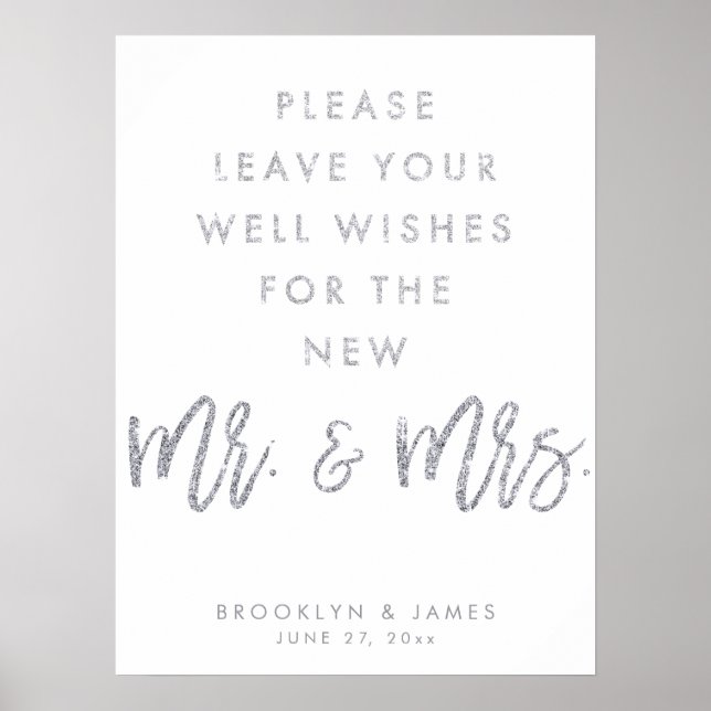Well Wishes Wedding Sign Silver And White (Front)