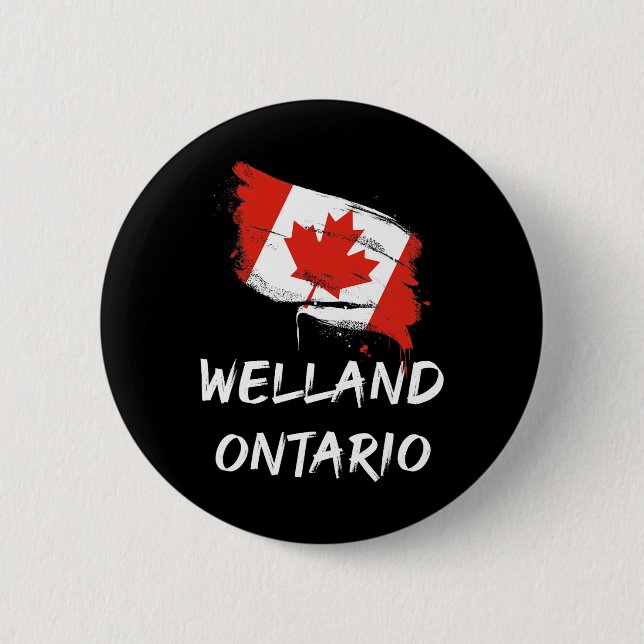 Welland Ontario Canada Splatter Flag Trip Vacation 2 Inch Round Button (Front)