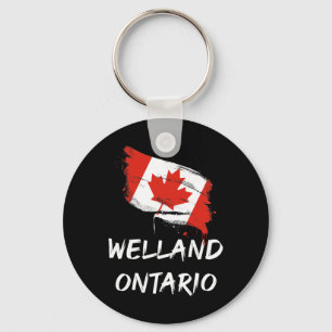 Welland Ontario Canada Splatter Flag Trip Vacation Keychain