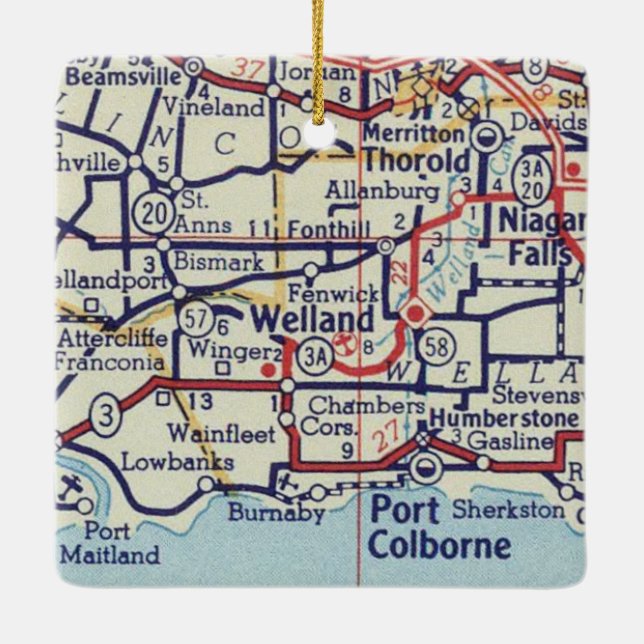 Welland Ontario Vintage Map Ceramic Ornament (Back)