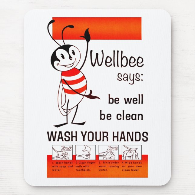 Wellbee CDC WASH YOUR HANDS Advertisement Poster Mouse Pad (Front)