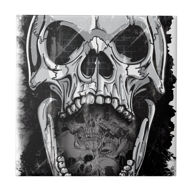 Wellcoda Angry Skull Reaper Skeleton Bone Tile (Front)
