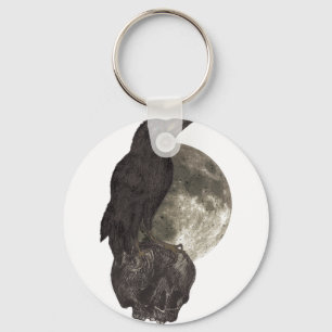 Wellcoda Black Crow On Skull Darkside Keychain