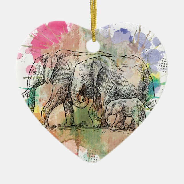 Wellcoda Elephant Family Walk Zoo Animal Ceramic Ornament (Front)