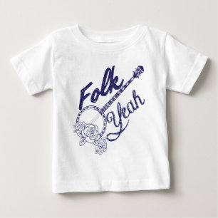 Wellcoda Folk Yeah Music Funny Banjo Rose Baby T-Shirt