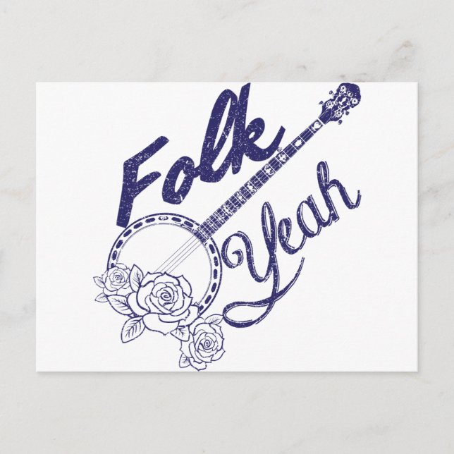 Wellcoda Folk Yeah Music Life Banjo Beat Postcard (Front)