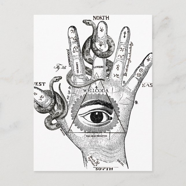 Wellcoda Illuminati Compass Snake Hand Postcard (Front)