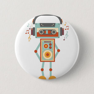 Wellcoda Robot Music Tape Dj Headphones 2 Inch Round Button