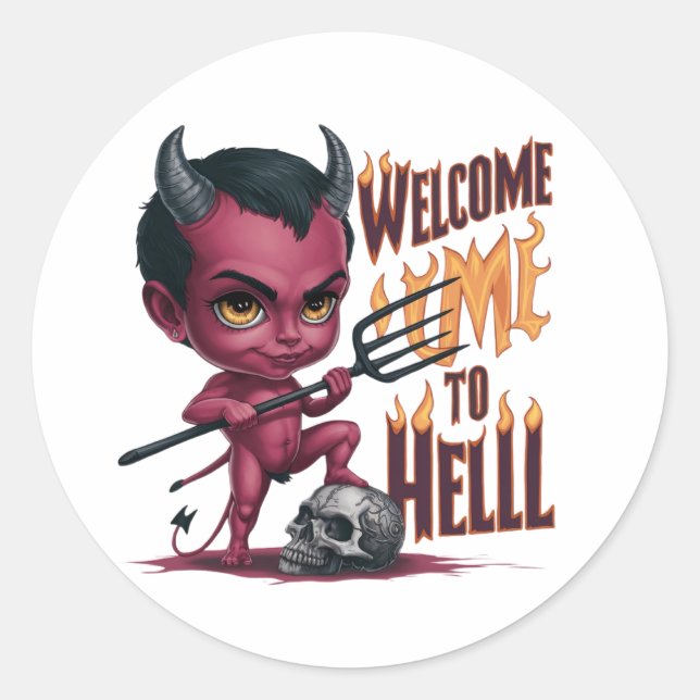 Wellcom to hell classic round sticker (Front)