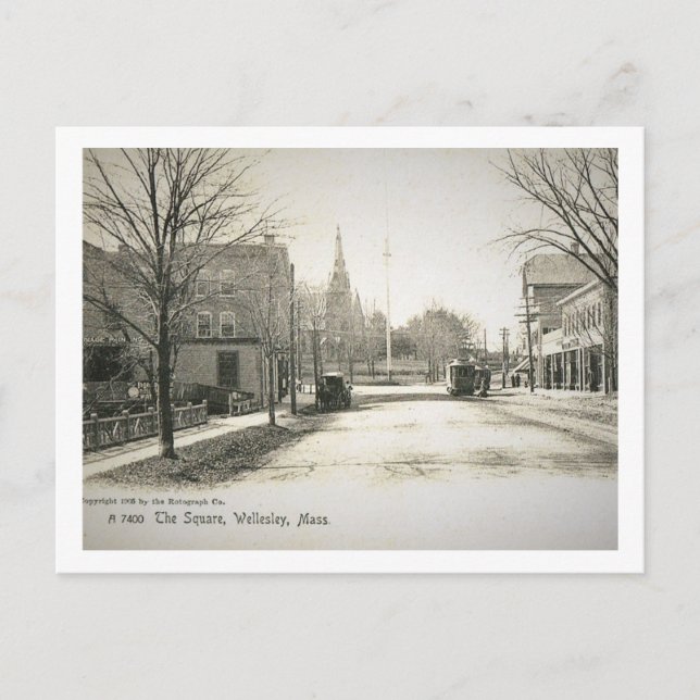Wellesley, Massachusetts, The Square, Vintage Postcard (Front)