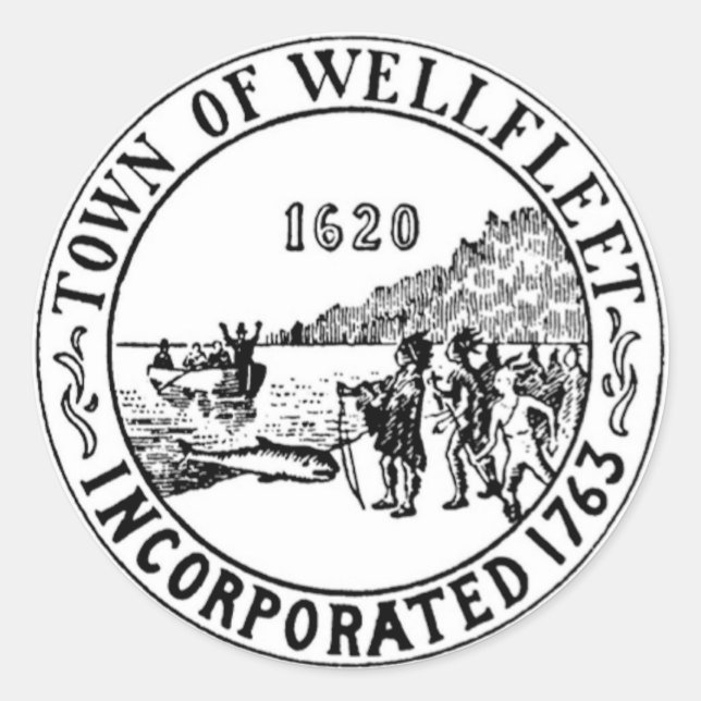 Wellfleet Massachetts Town Seal Round Sticker (Front)