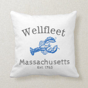 Wellfleet Massachusetts Blue Lobster Throw Pillow