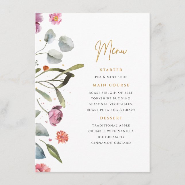 Wellington Boot Floral Menu Enclosure Card (Front)