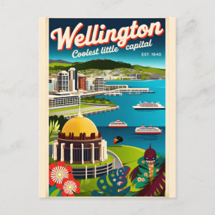 Wellington New Zealand Retro Travel Poster Art Holiday Postcard