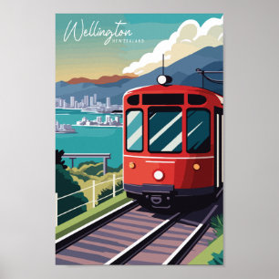 Wellington New Zealand vintage travel illustration Poster