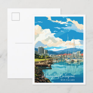 Wellington Waterfront New Zealand vintage travel Postcard