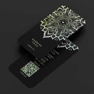Wellness Coach Mandala Black Green Yoga Instructor Business Card