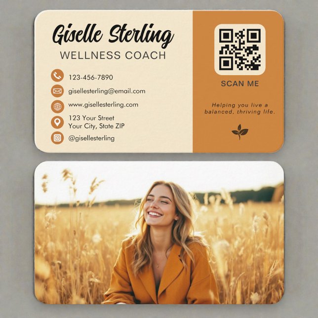 Wellness Coach Photo QR Code Business Card (Creator Uploaded)