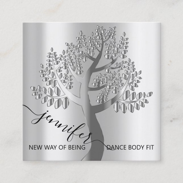 Wellness SPA Couch Tree Of Live Square Silver QR Square Business Card (Front)