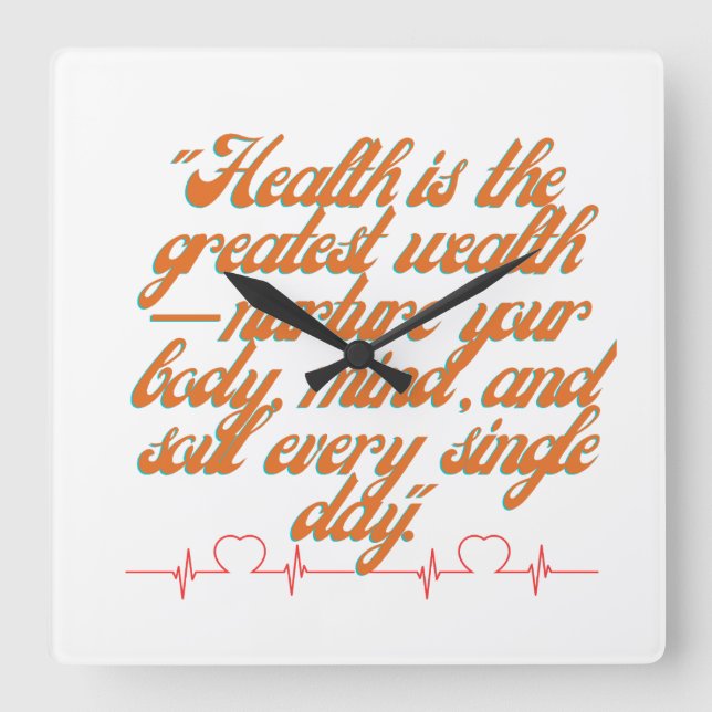 Wellness Wealth Square Wall Clock (Front)