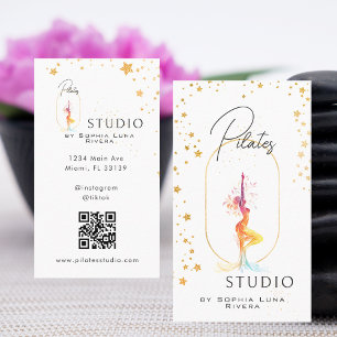 Wellness Yoga Beauty Studio Gold Stars QR Code Business Card