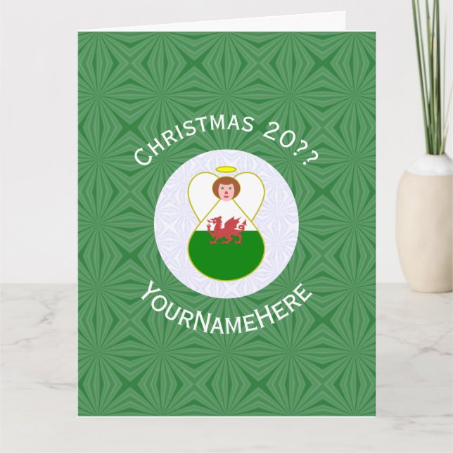 Welsh Angel Christmas Flag Personalized  Card (Front)