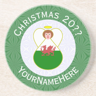 Welsh Angel Christmas Flag Personalized Coaster