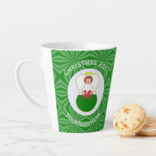Welsh Angel Christmas Flag Personalized  Latte Mug