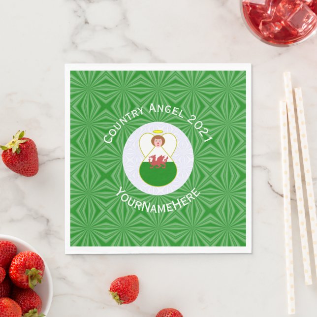 Welsh Angel Christmas Flag Personalized  Napkin (Insitu)