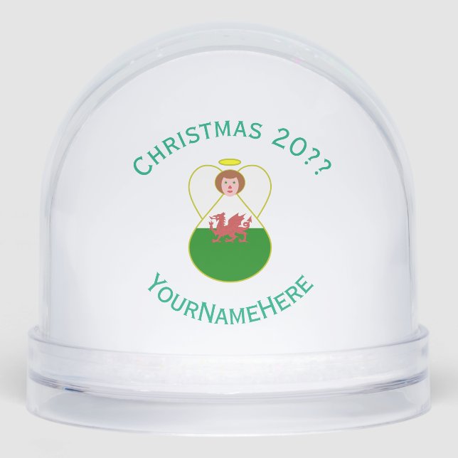Welsh Angel Christmas Flag Personalized Snowglobe (Front)
