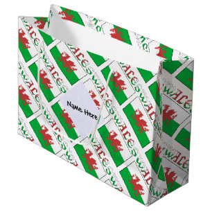 Welsh Angel Christmas Flag Tiled Black Personalize Large Gift Bag