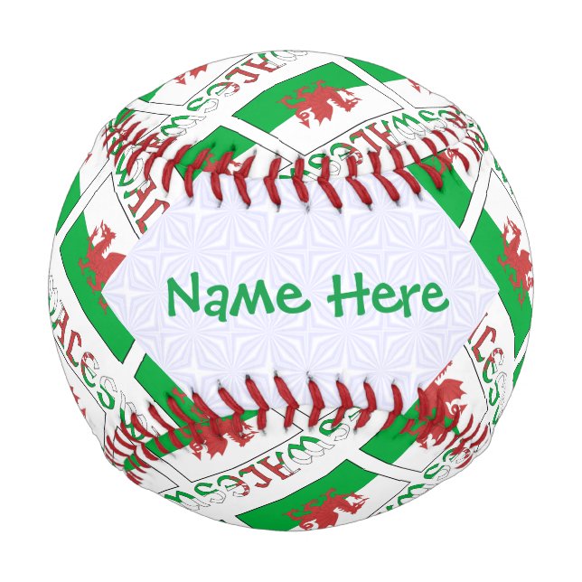 Welsh Angel Christmas Flag Tiled Green Personalize Baseball (Front)