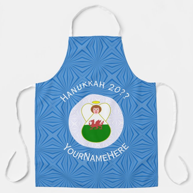 Welsh Angel Hanukkah Flag Personalized Large Apron (Front)