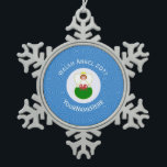 Welsh Angel Hanukkah Flag Personalized  Snowflake Pewter Christmas Ornament<br><div class="desc">Design features an angel, wearing the flag of Wales, flying in a white circle of squiggly squares. The background shows blue squiggly squares for Hanukkah celebrations. Above the angel are the words WELSH HANUKKAH ANGEL and a space for the year. Below, add a name to personalize or to create a...</div>