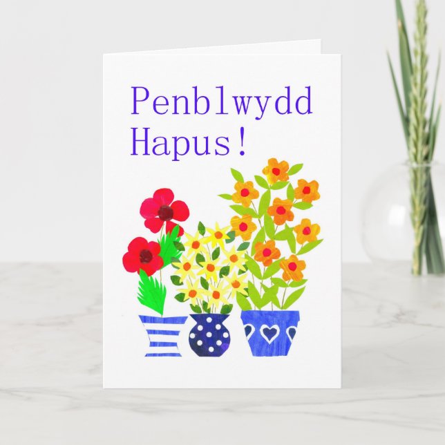 Welsh Birthday Card - Flower Power (Front)