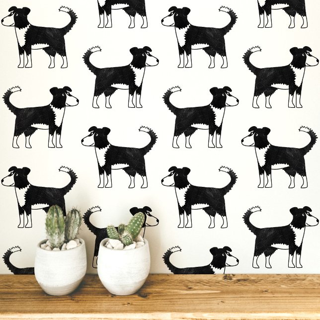 Welsh Border Collie Dog Pattern Wallpaper (Welsh Border Collie Sheepdog fun dog peel and stick wallpaper for animal lovers)