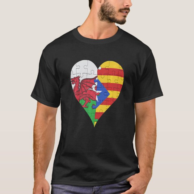 Welsh Catalan Flag Heart T-Shirt (Front)