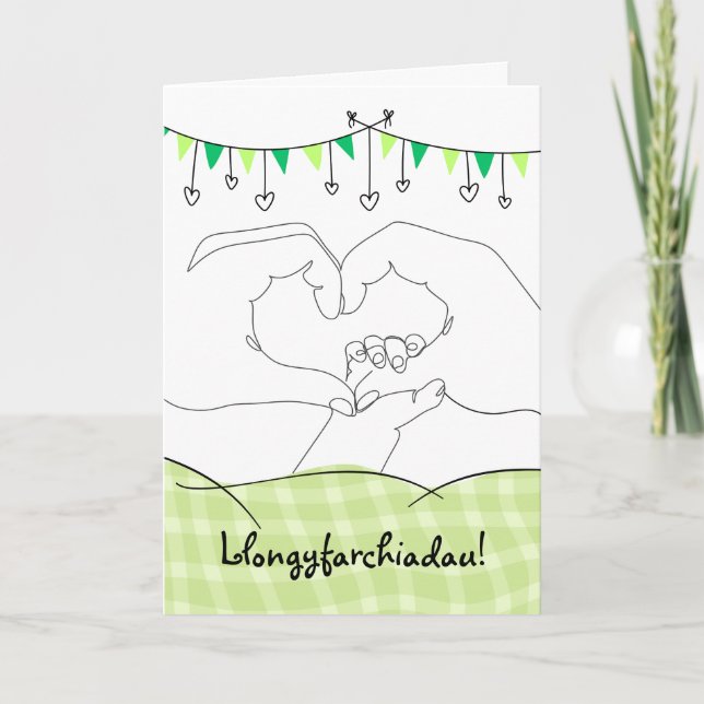 Welsh Congratulations New Baby Hand Heart Card (Front)