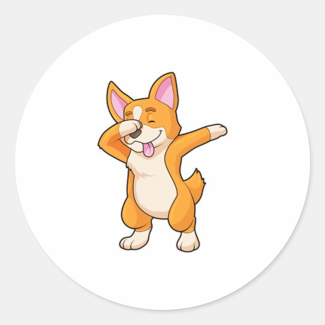 Welsh Corgi at Hip Hop Dance Dab Classic Round Sticker (Front)