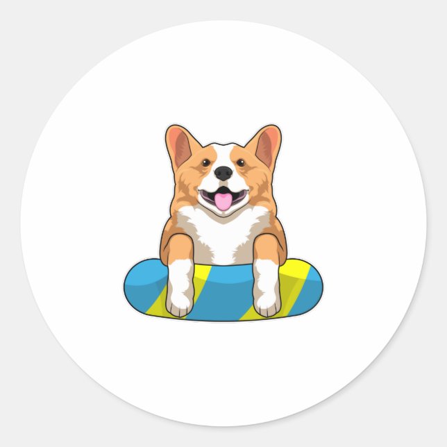 Welsh Corgi at Swimming with Swimming board Classic Round Sticker (Front)