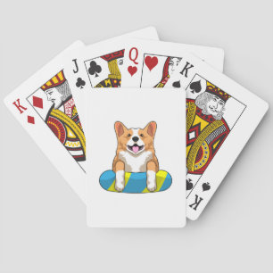 Welsh Corgi at Swimming with Swimming board Playing Cards