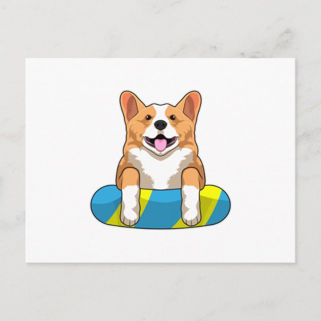 Welsh Corgi at Swimming with Swimming board Postcard (Front)